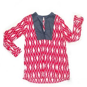 J. Crew Geometric Tunic with Chambray Bib